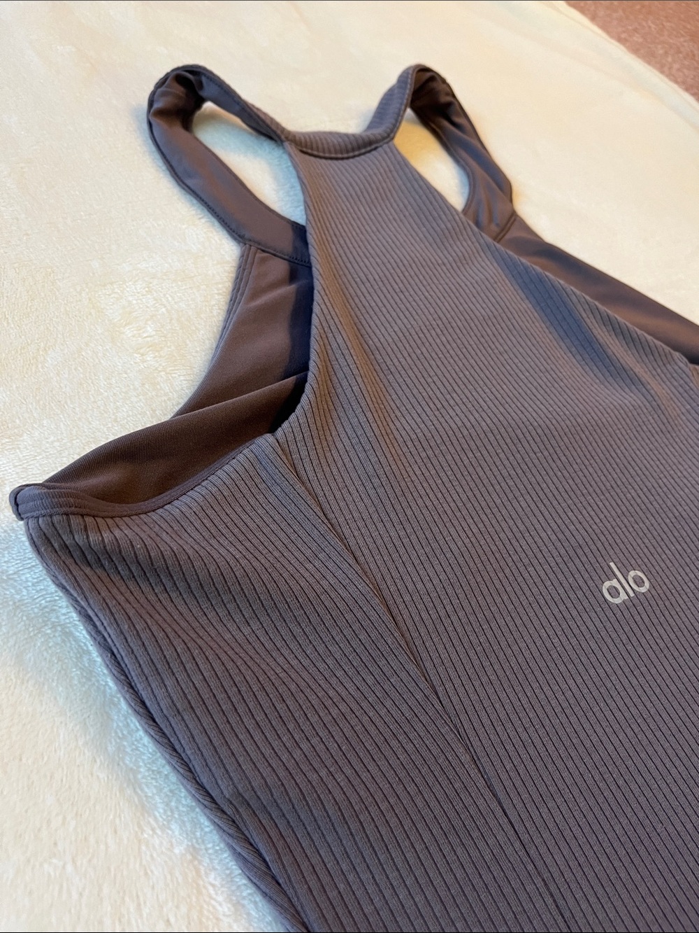 ALO Yoga Ribbed High-Neck Racerback bra Tank Charcoal size Medium - Picture 6 of 8